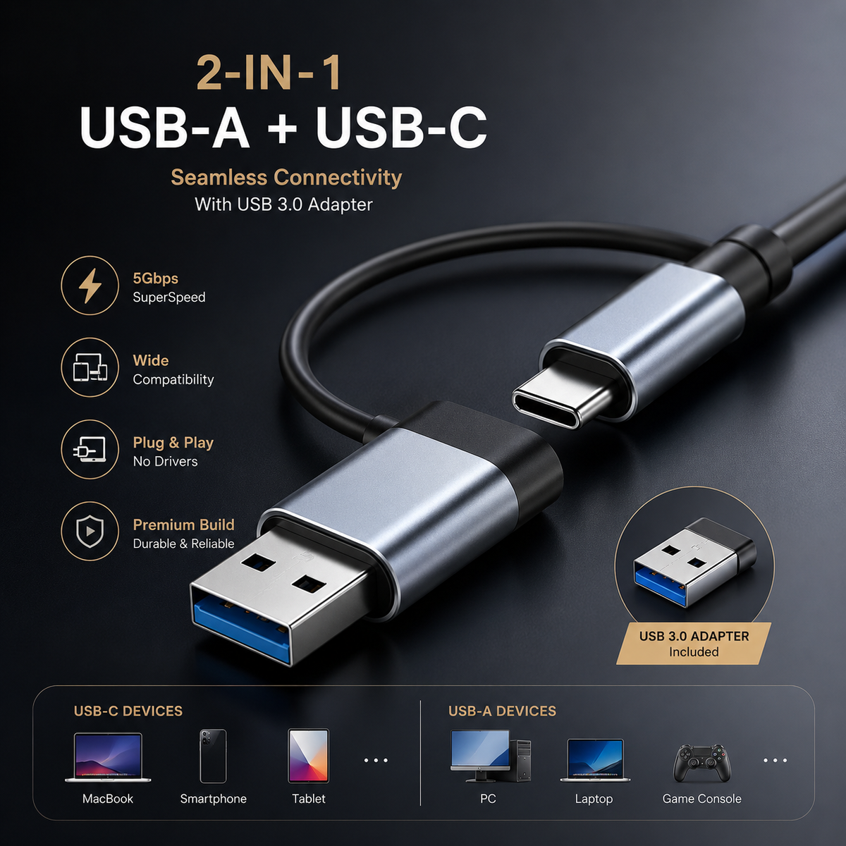 8 in 1 Multiport USB-C Hub Type C To USB 3.0 4K HDMI Adapter For Macbook Pro/Air