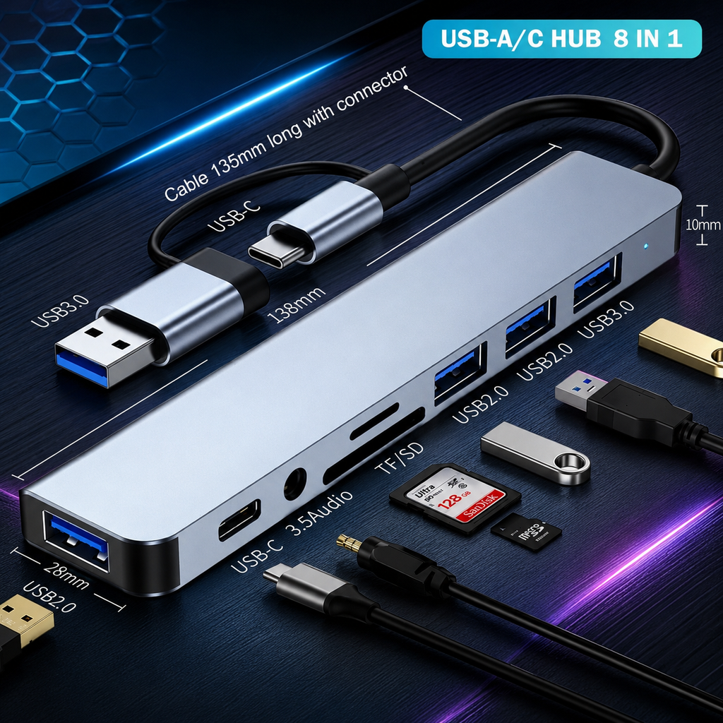 8 in 1 Multiport USB-C Hub Type C To USB 3.0 4K HDMI Adapter For Macbook Pro/Air