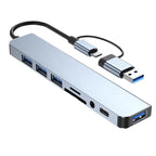 8 in 1 USB C Hub Adapter 4K HDMI RJ45 SD TF Card Reader PD Fast Charge Laptop