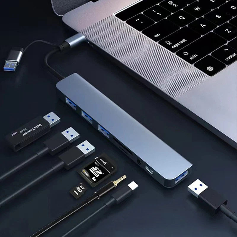 8 in 1 USB C Hub Adapter 4K HDMI RJ45 SD TF Card Reader PD Fast Charge Laptop