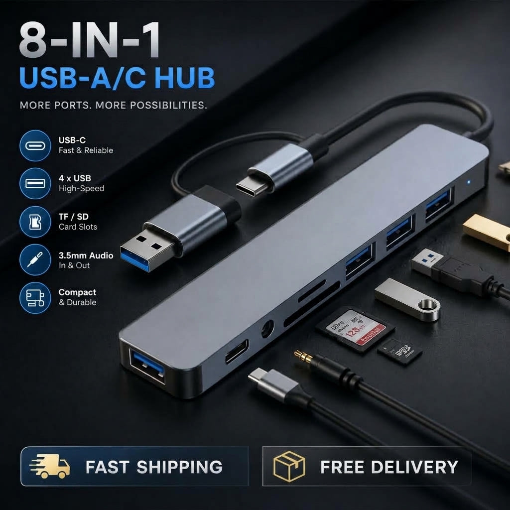 8 in 1 Multiport USB-C Hub Type C To USB 3.0 4K HDMI Adapter For Macbook Pro/Air