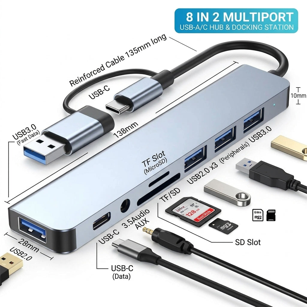 8 in 1 Multiport USB-C Hub Type C To USB 3.0 4K HDMI Adapter For Macbook Pro/Air