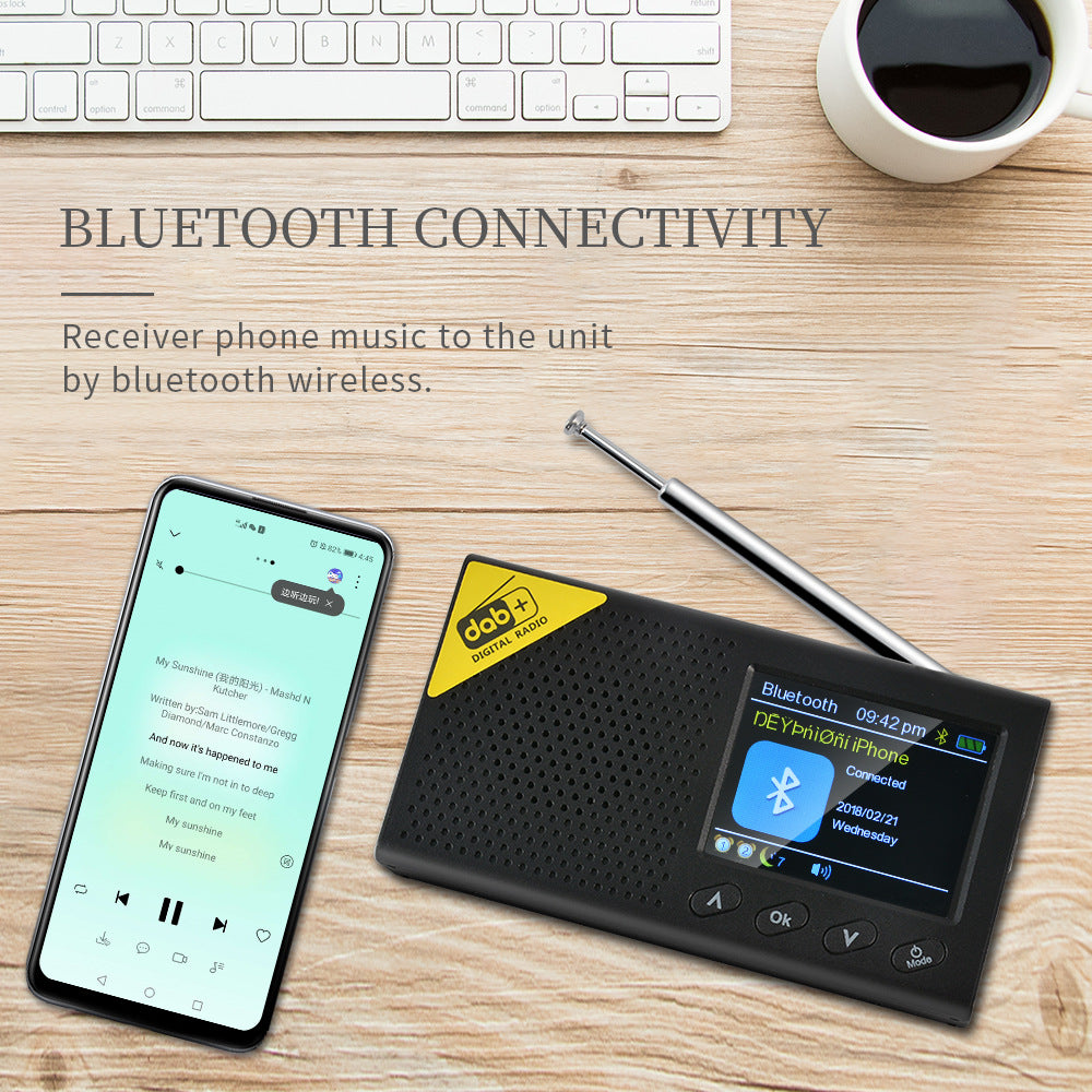 Portable Digital DAB+ FM Radio LCD Color Screen Digital Alarm Clock