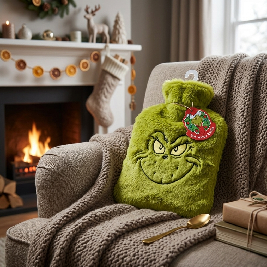 Cozy Grinch Hot Water Bottle with Soft Plush Cover