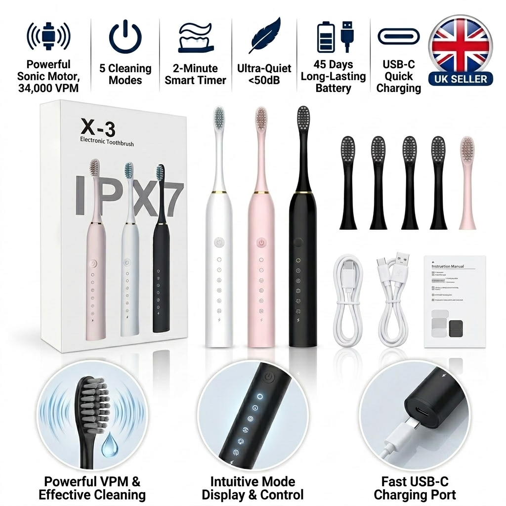 Sonic Rechargeable Electric Toothbrush – Deep Clean, Brighter Smile