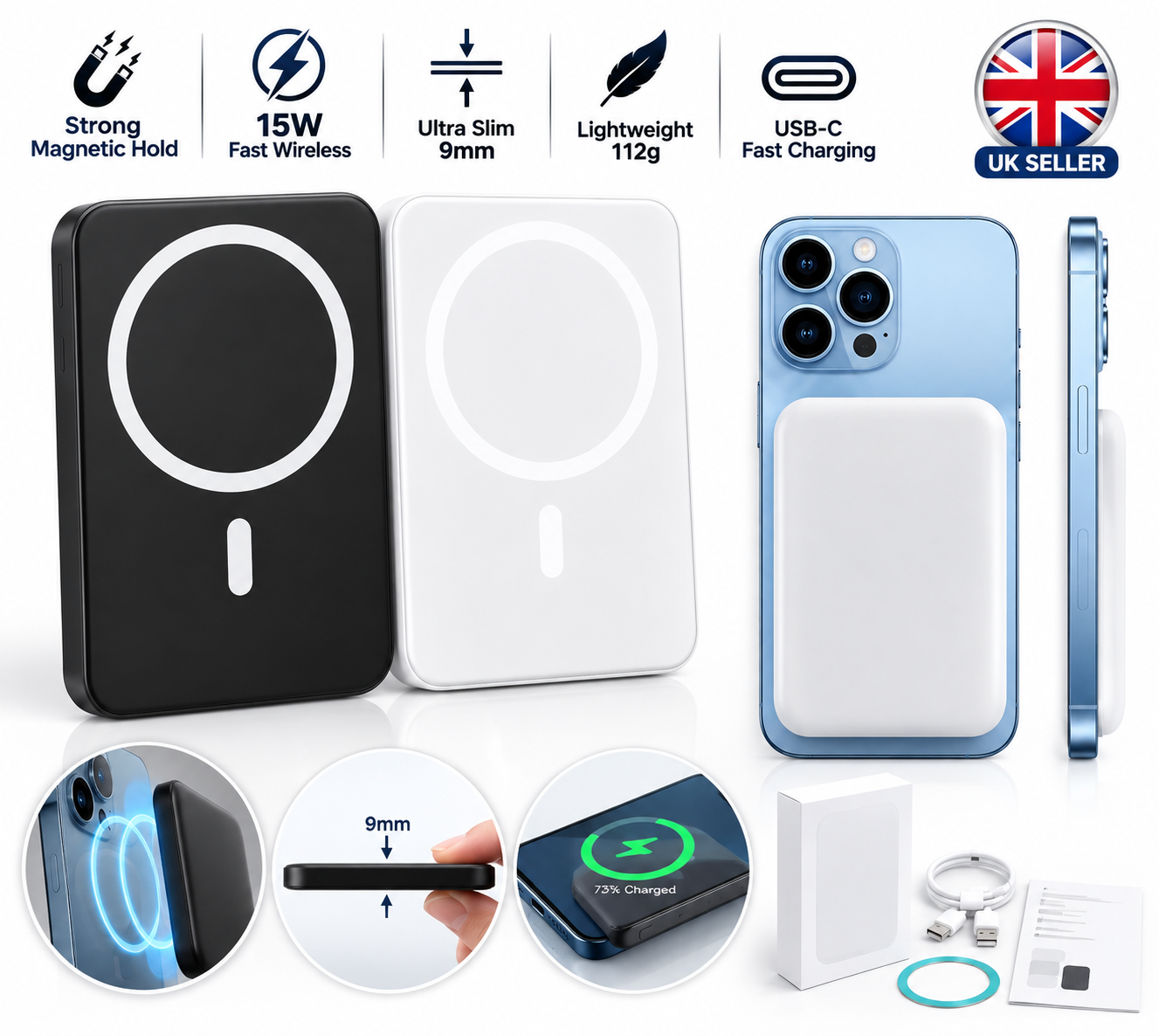Power Bank Magnetic Fast Universal Wireless Charger for iPhone Android MagSafe