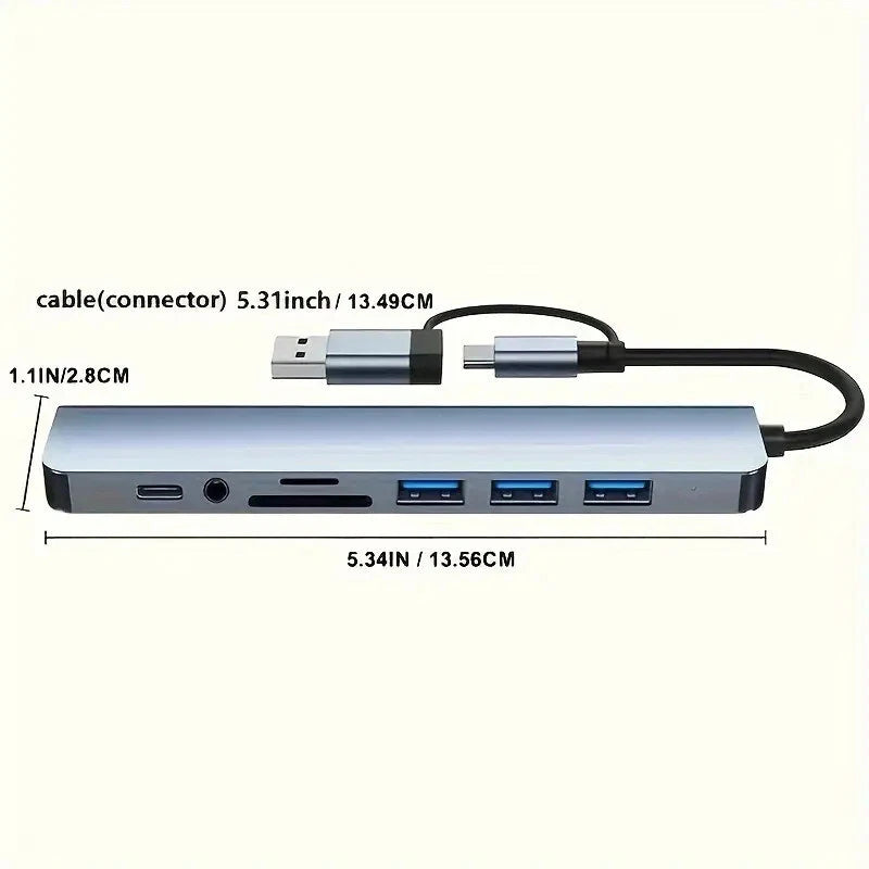 8 in 1 Multiport USB-C Hub Type C To USB 3.0 4K HDMI Adapter For Macbook Pro/Air