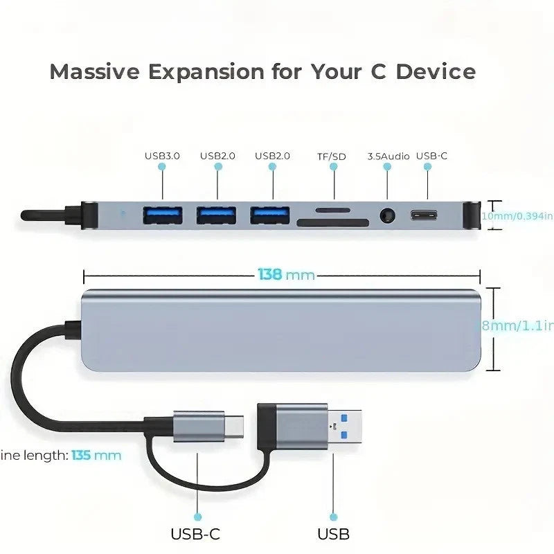 8 in 1 Multiport USB-C Hub Type C To USB 3.0 4K HDMI Adapter For Macbook Pro/Air