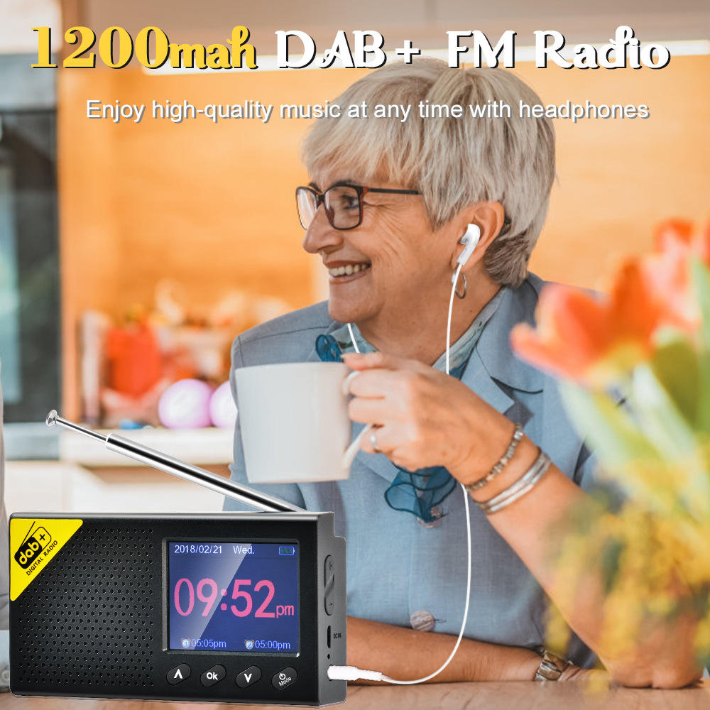 Portable Digital DAB+ FM Radio LCD Color Screen Digital Alarm Clock