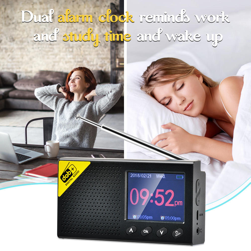 Portable Digital DAB+ FM Radio LCD Color Screen Digital Alarm Clock