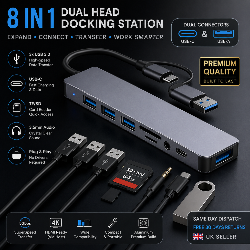 8 in 1 Multiport USB-C Hub Type C To USB 3.0 4K HDMI Adapter For Macbook Pro/Air