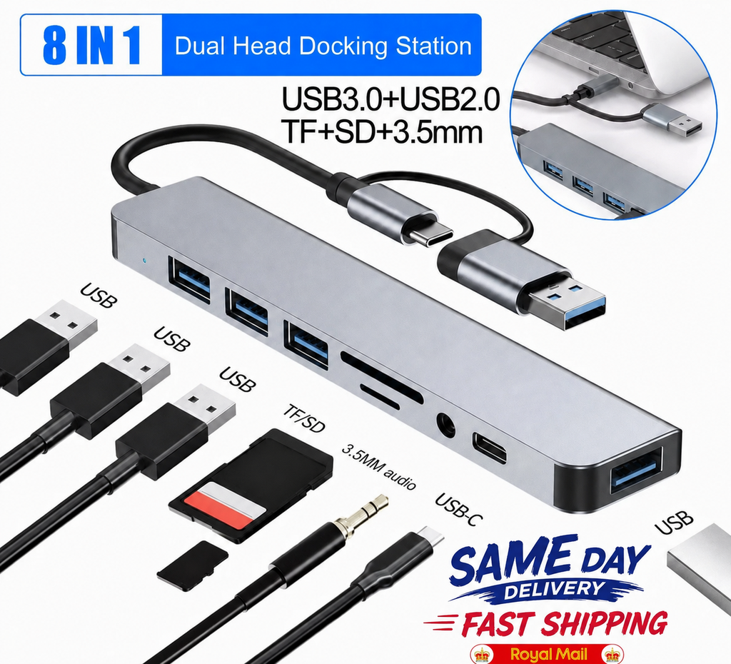 8 in 1 Multiport USB-C Hub Type C To USB 3.0 4K HDMI Adapter For Macbook Pro/Air