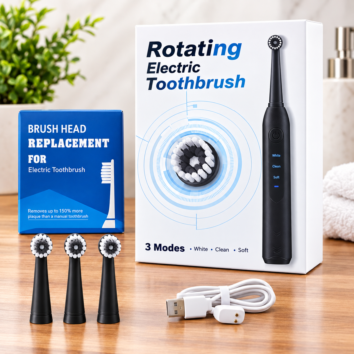 Smart Electric Toothbrush Rechargeable IPX7 Waterproof 6 Brush Heads USB-C